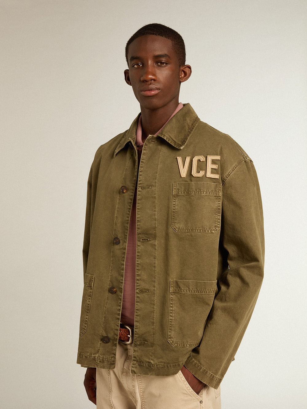 Golden Goose Men's olive-colored cotton shirt