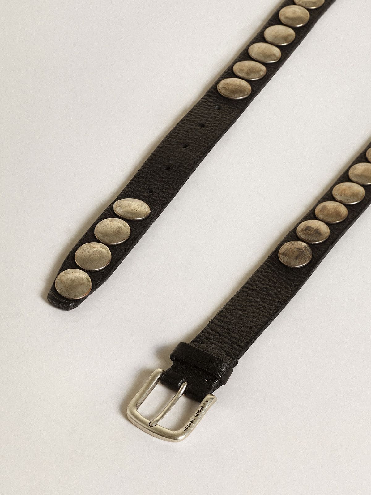 Golden Goose Black Trinidad belt in washed leather with studs