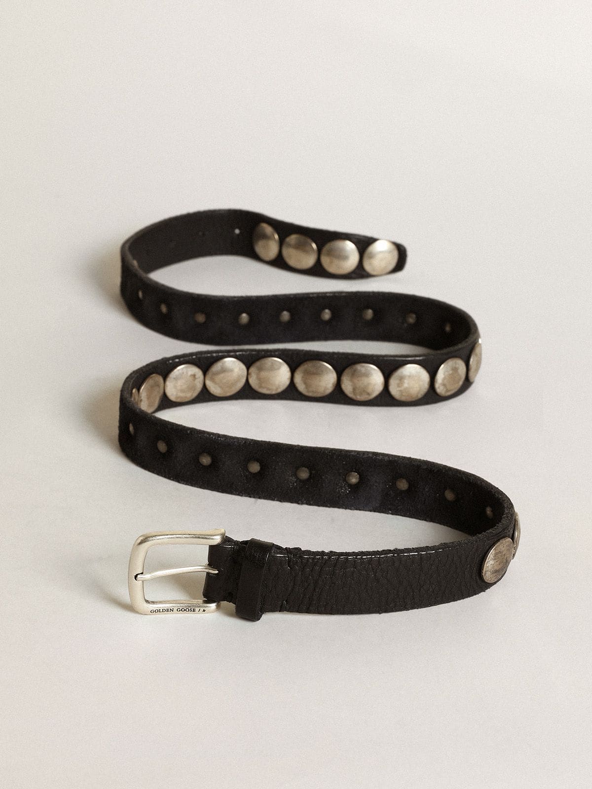 Golden Goose Black Trinidad belt in washed leather with studs
