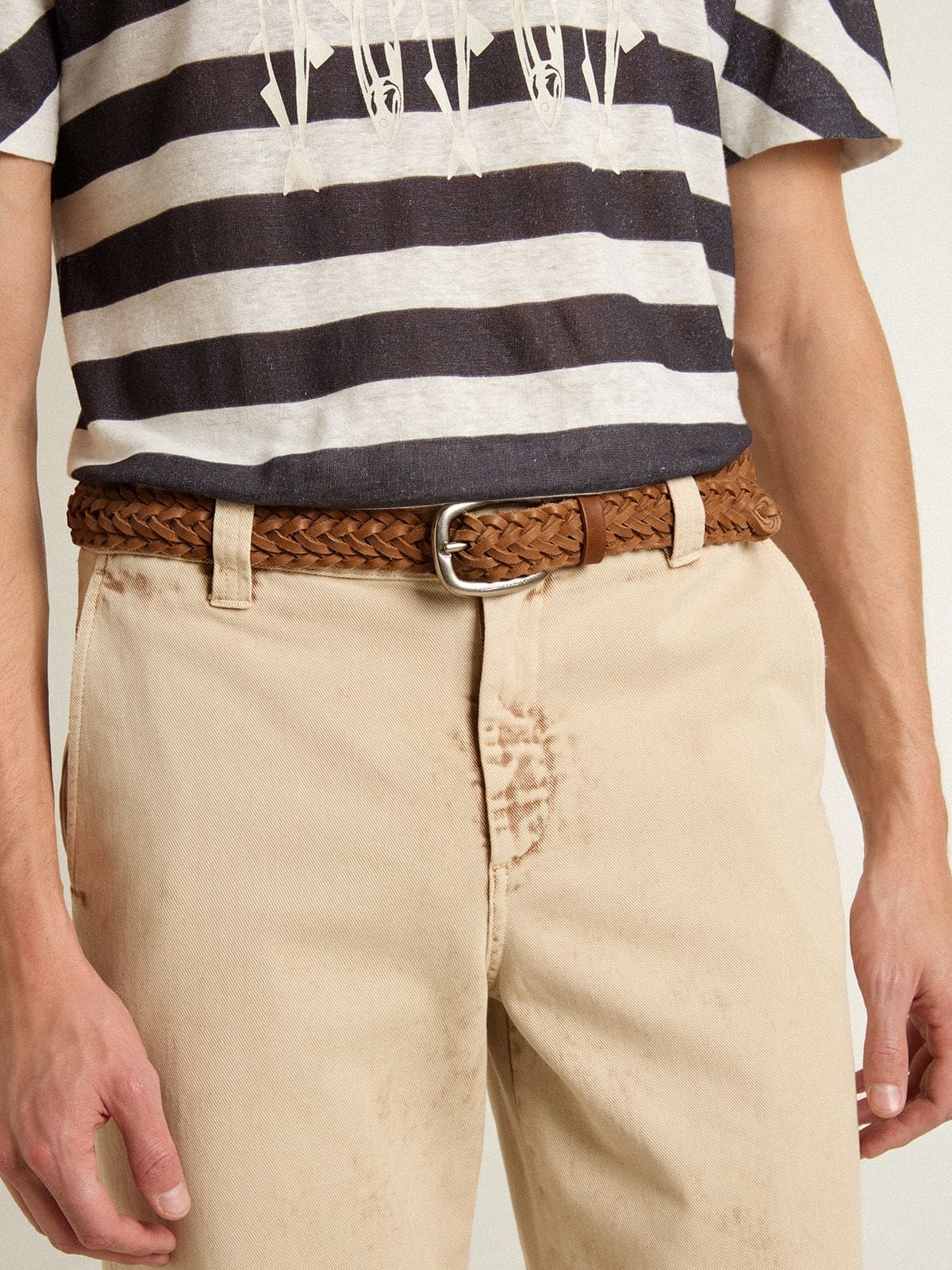 Golden Goose Houston belt in dove-gray woven leather