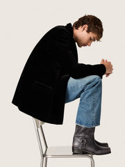 Golden Goose Men's high Biker boots in black leather with strap and silver-colored buckle