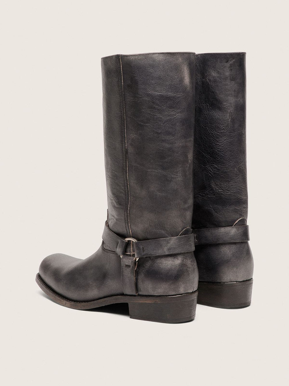 Golden Goose Men's high Biker boots in black leather with strap and silver-colored buckle