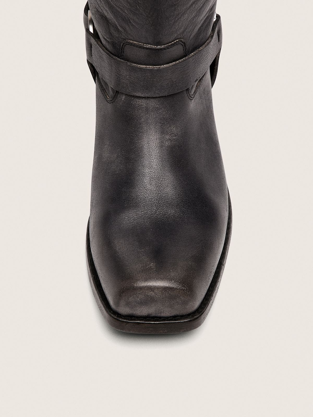 Golden Goose Men's high Biker boots in black leather with strap and silver-colored buckle