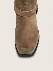 Golden Goose Men's high Biker boots in dark beige waxed suede with strap and a silver-colored buckle