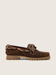 Golden Goose Men's Cruise loafers in brown waxed suede with dove gray hiking laces