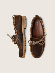 Golden Goose Men's Cruise loafers in brown waxed suede with dove gray hiking laces