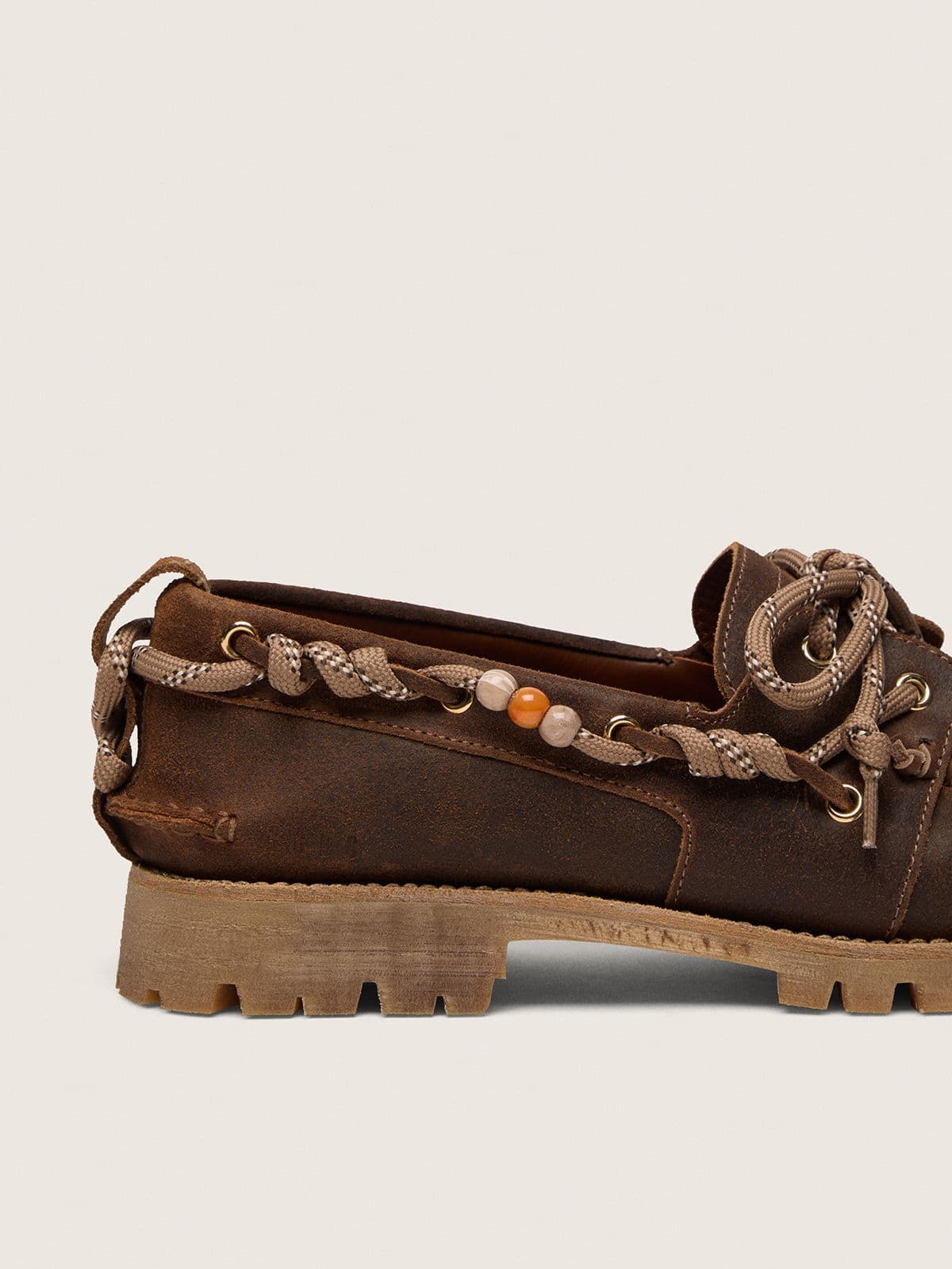 Golden Goose Men's Cruise loafers in brown waxed suede with dove gray hiking laces