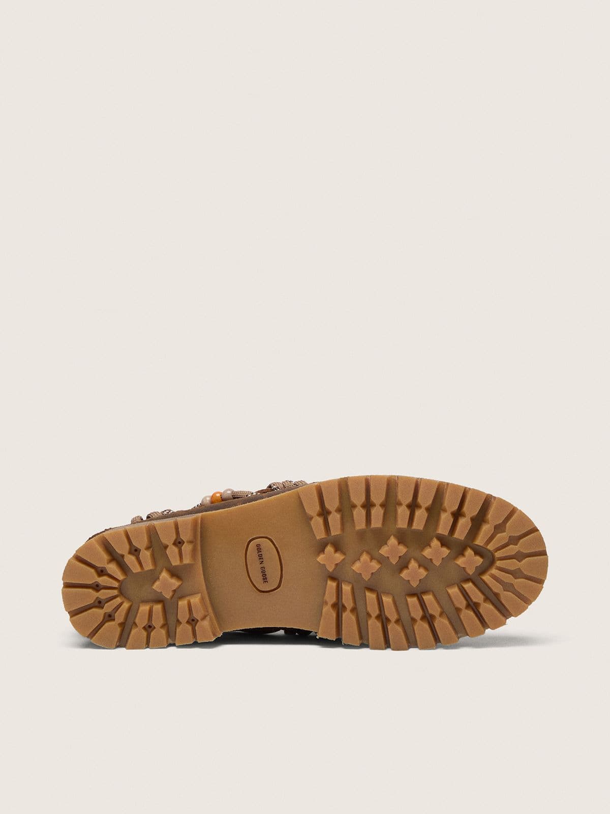 Golden Goose Men's Cruise loafers in brown waxed suede with dove gray hiking laces