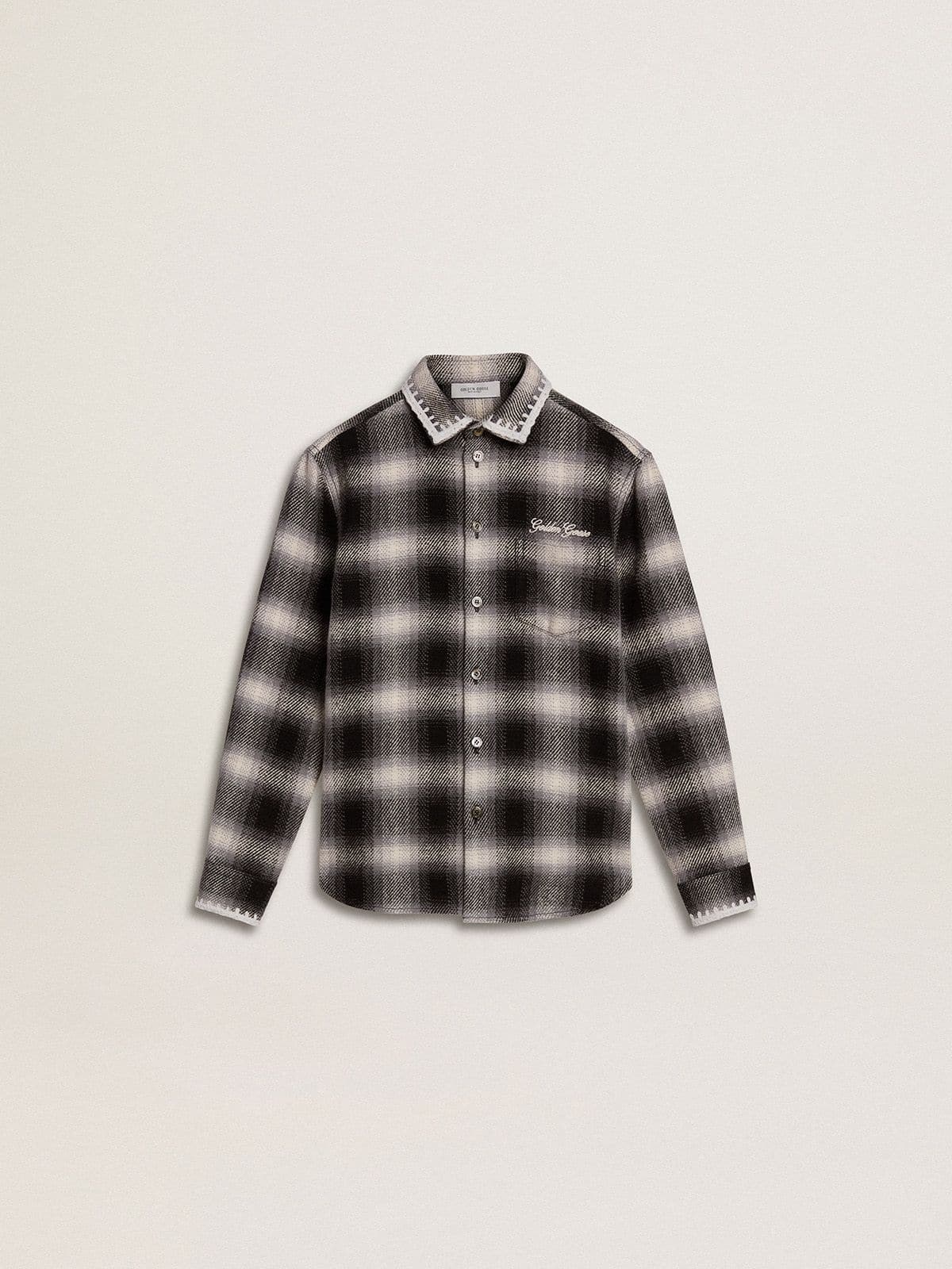 Golden Goose Kids' black and white checked shirt with white embroidery