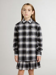 Golden Goose Kids' black and white checked shirt with white embroidery