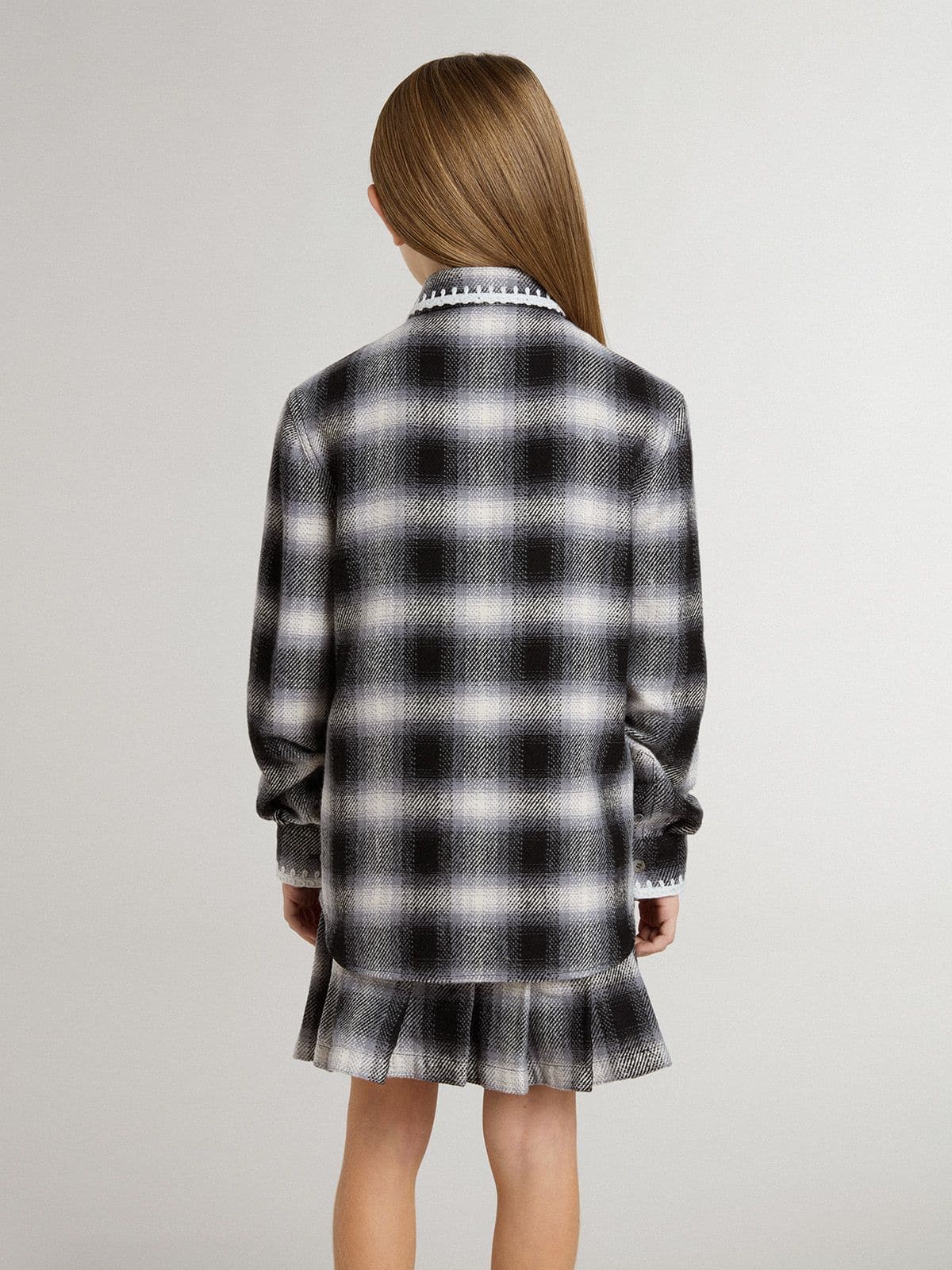 Golden Goose Kids' black and white checked shirt with white embroidery