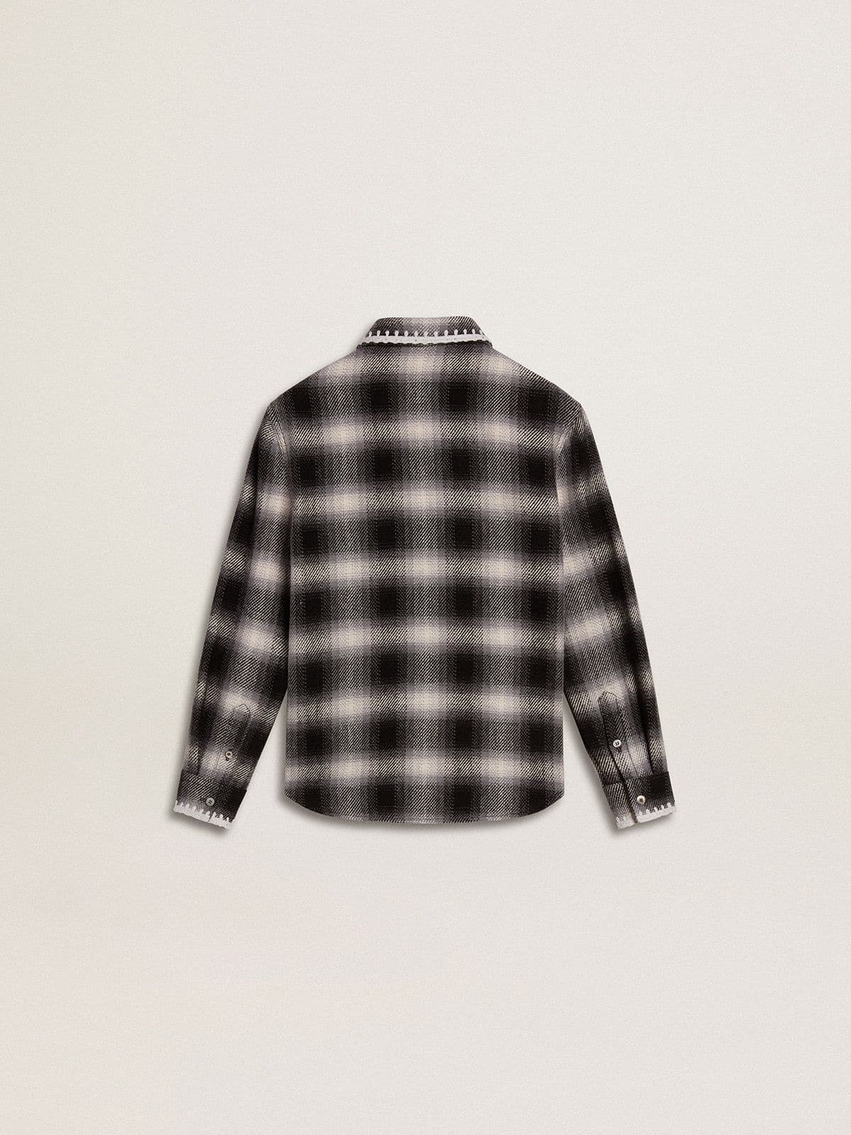 Golden Goose Kids' black and white checked shirt with white embroidery