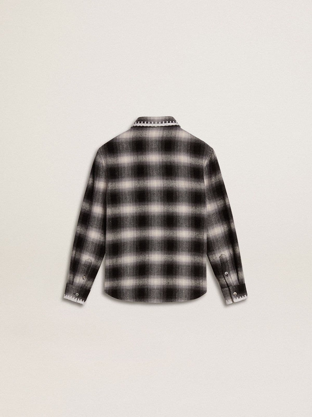 Golden Goose Kids' black and white checked shirt with white embroidery