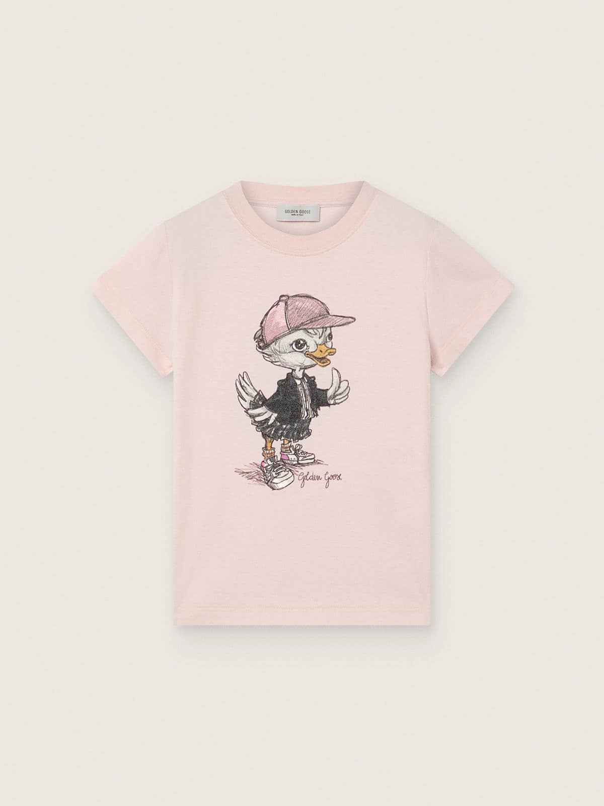 Golden Goose Journey T-shirt for girls in pink cotton jersey with digital mascot print