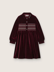 Golden Goose Girls’ burgundy velvet-effect dress with embroidery on the front