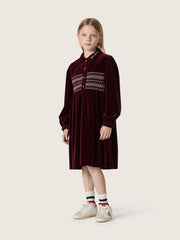 Golden Goose Girls’ burgundy velvet-effect dress with embroidery on the front
