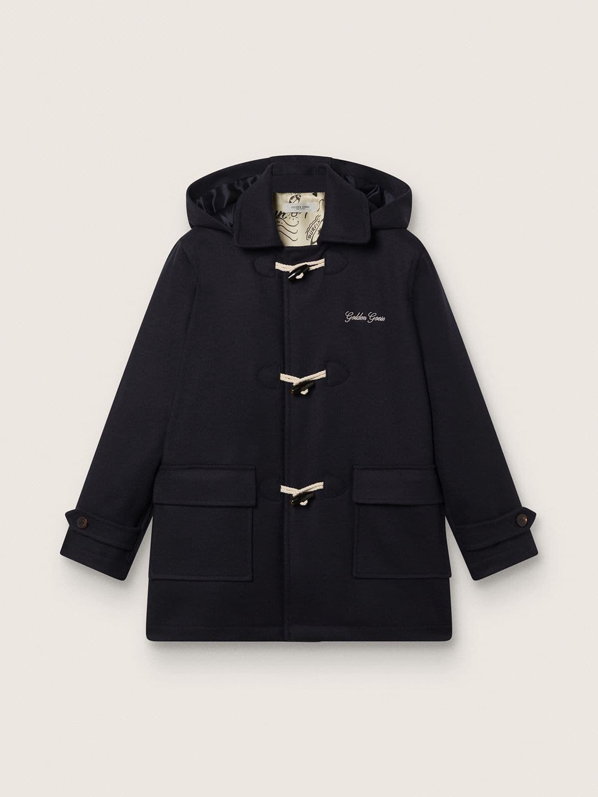 Golden Goose Boys’ dark blue hooded duffle coat
