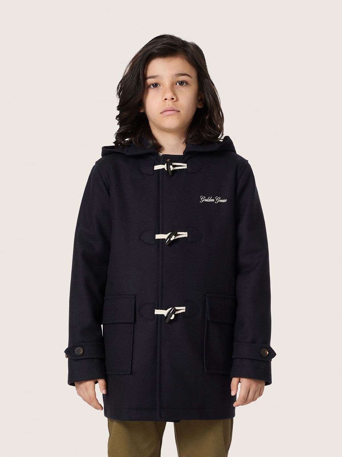 Golden Goose Boys’ dark blue hooded duffle coat