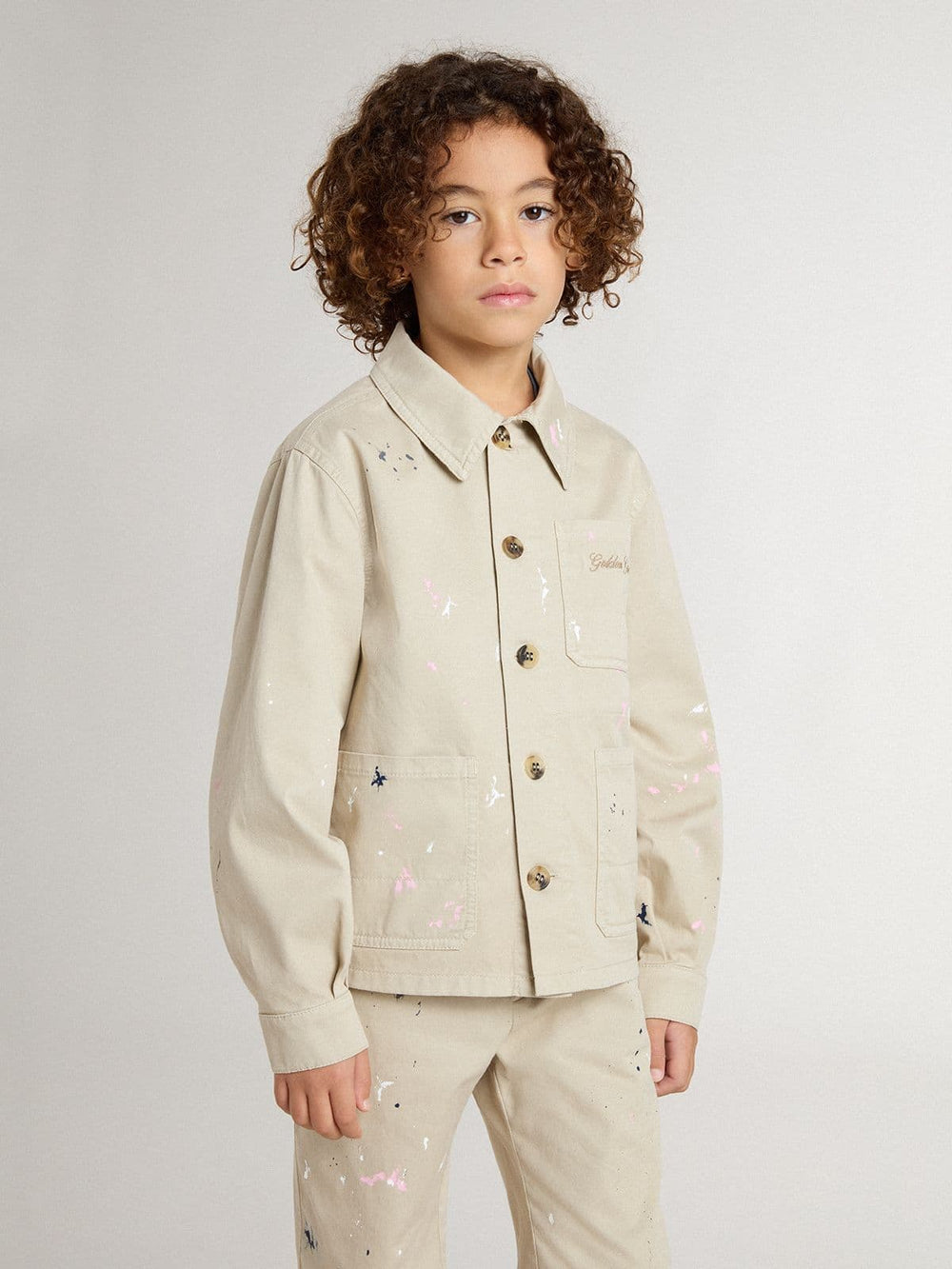 Golden Goose Kids’ beige jacket with multicolor splashes
