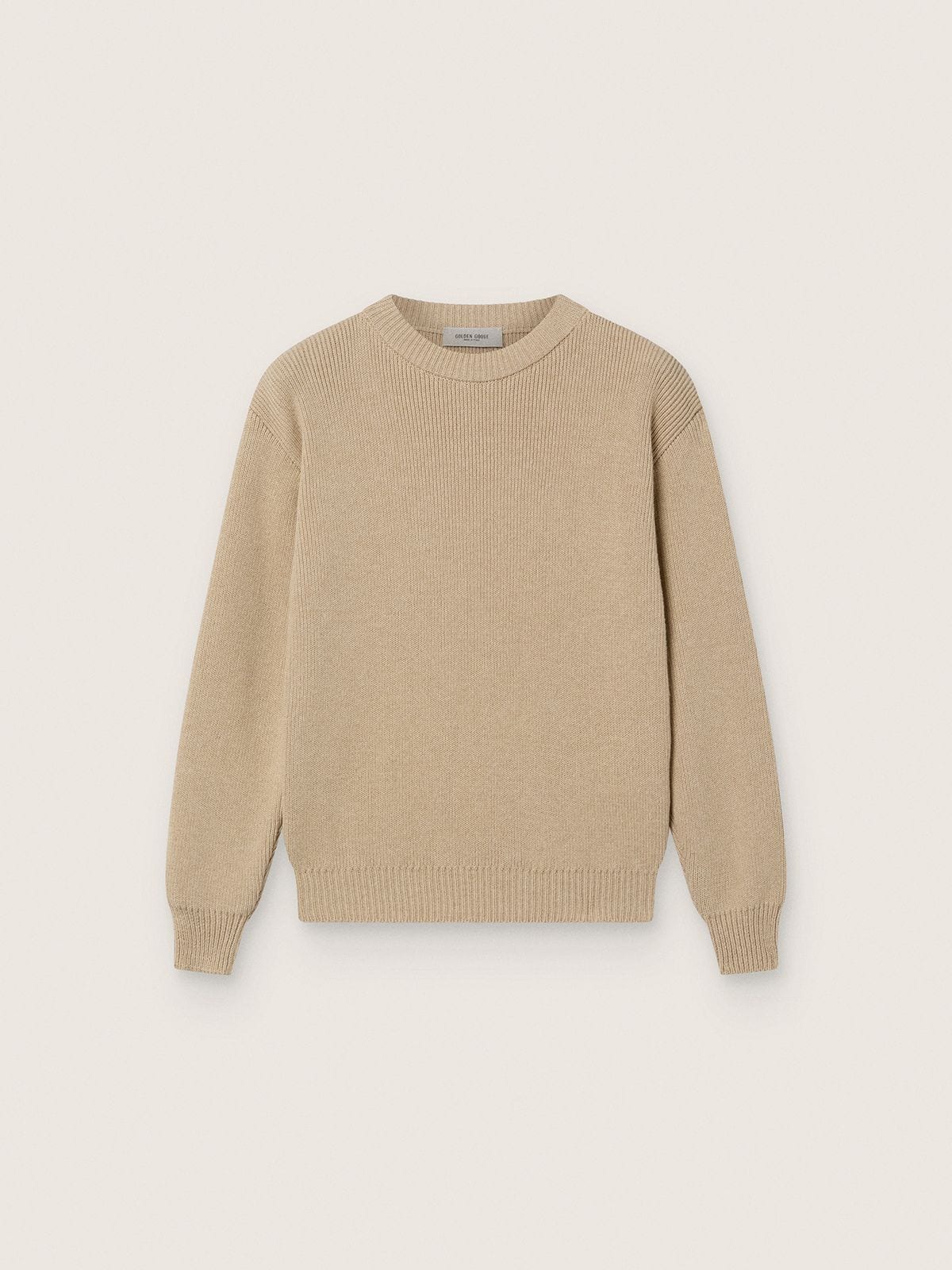 Golden Goose Unisex Golden beige ribbed sweater for kids with logo on the back