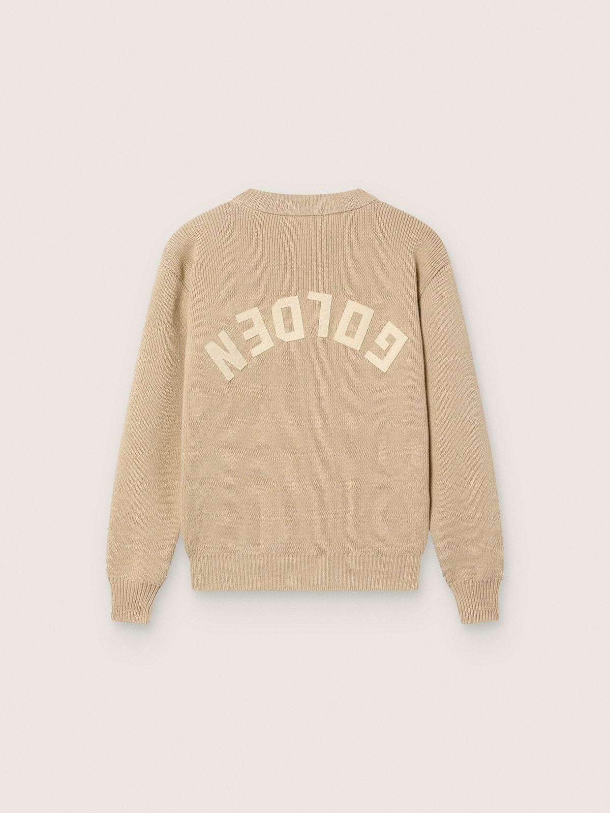Golden Goose Unisex Golden beige ribbed sweater for kids with logo on the back
