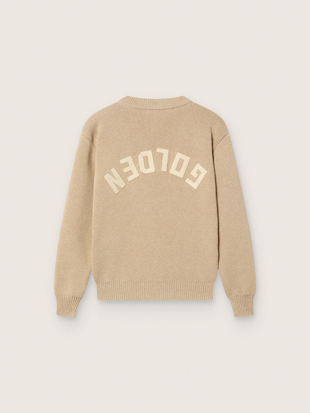 Golden Goose Unisex Golden beige ribbed sweater for kids with logo on the back
