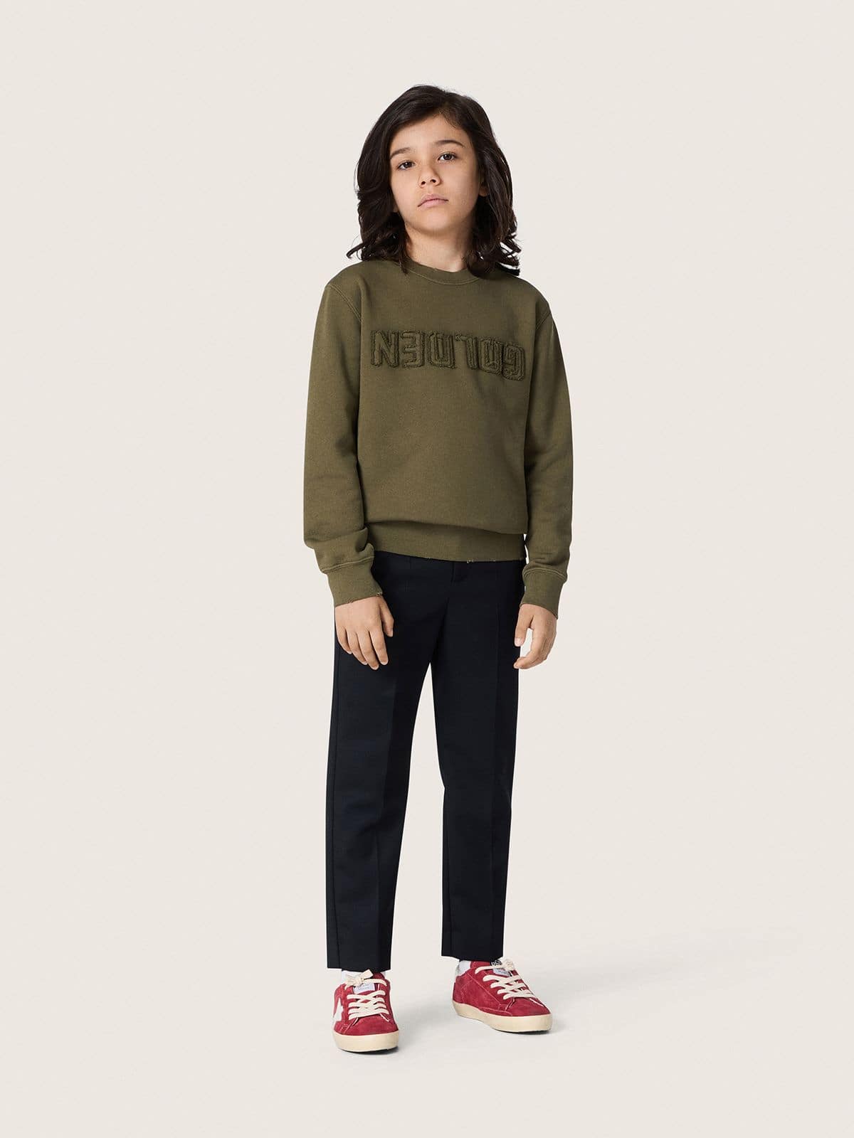 Golden Goose Golden unisex sweatshirt in military-green cotton with reversed logo