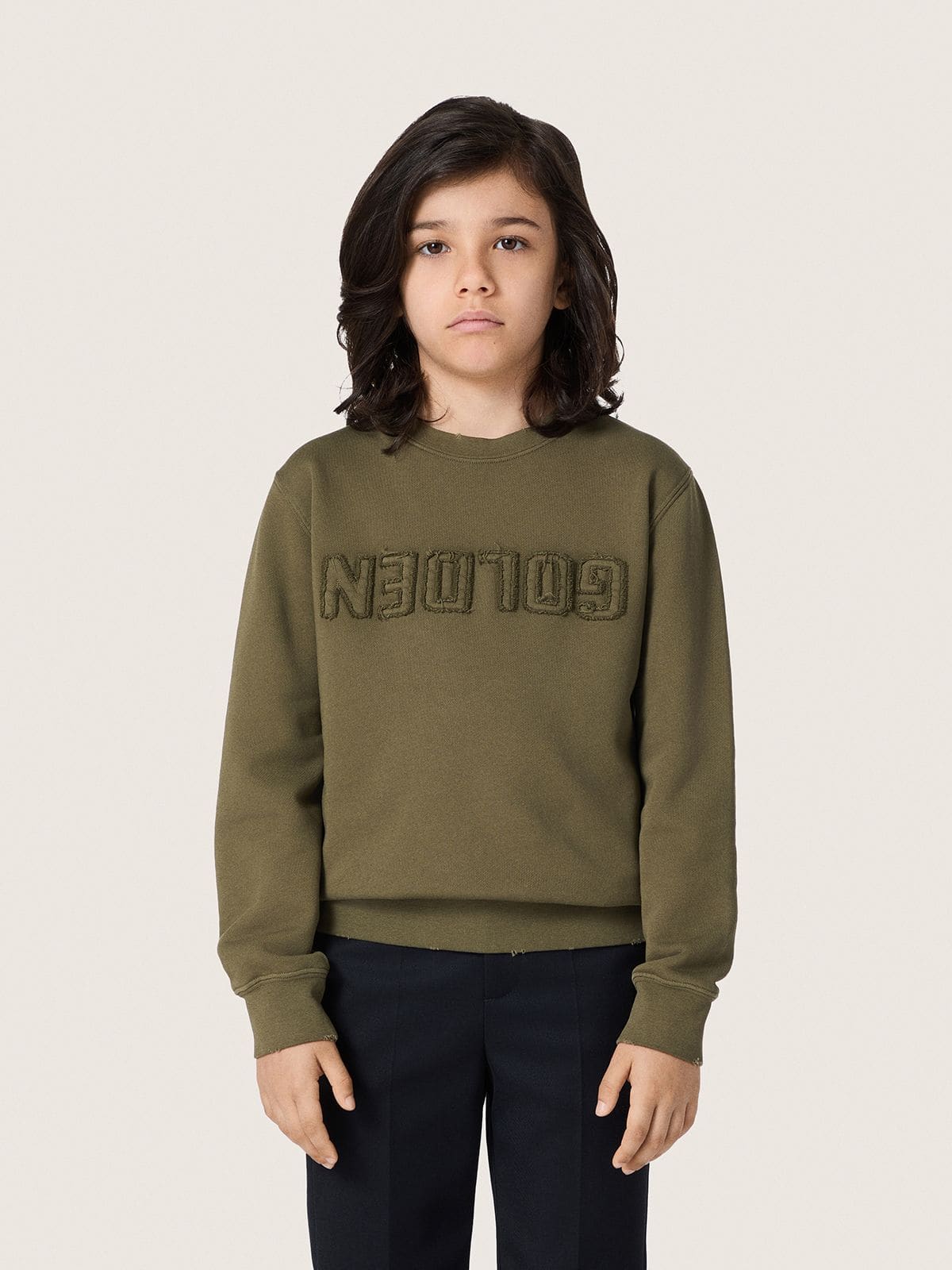 Golden Goose Golden unisex sweatshirt in military-green cotton with reversed logo