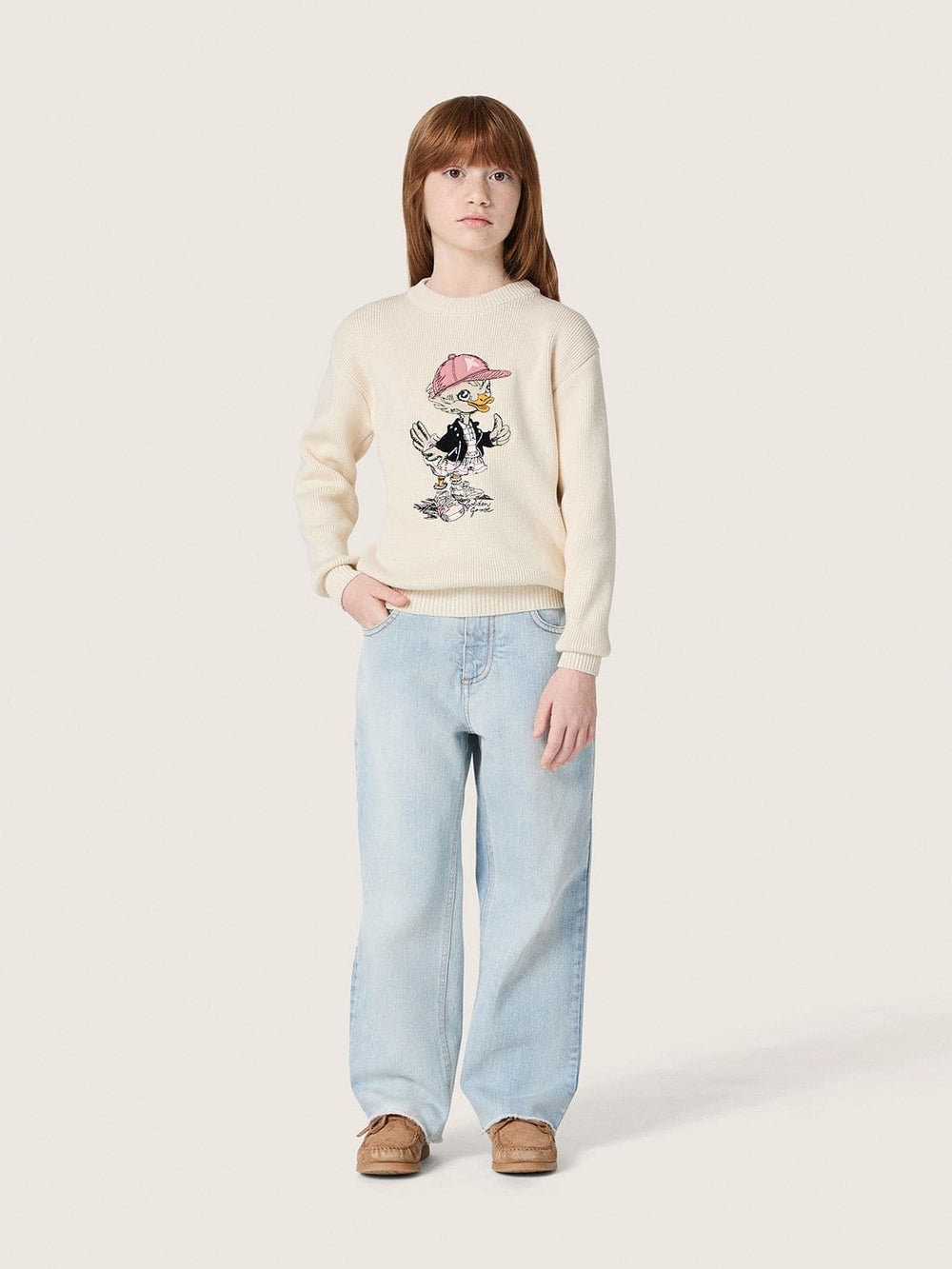 Golden Goose Golden girls’ sweater in white cotton yarn with mascot embroidery