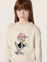 Golden Goose Golden girls’ sweater in white cotton yarn with mascot embroidery