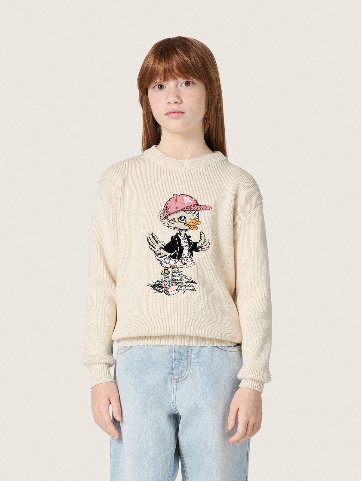 Golden Goose Golden girls’ sweater in white cotton yarn with mascot embroidery