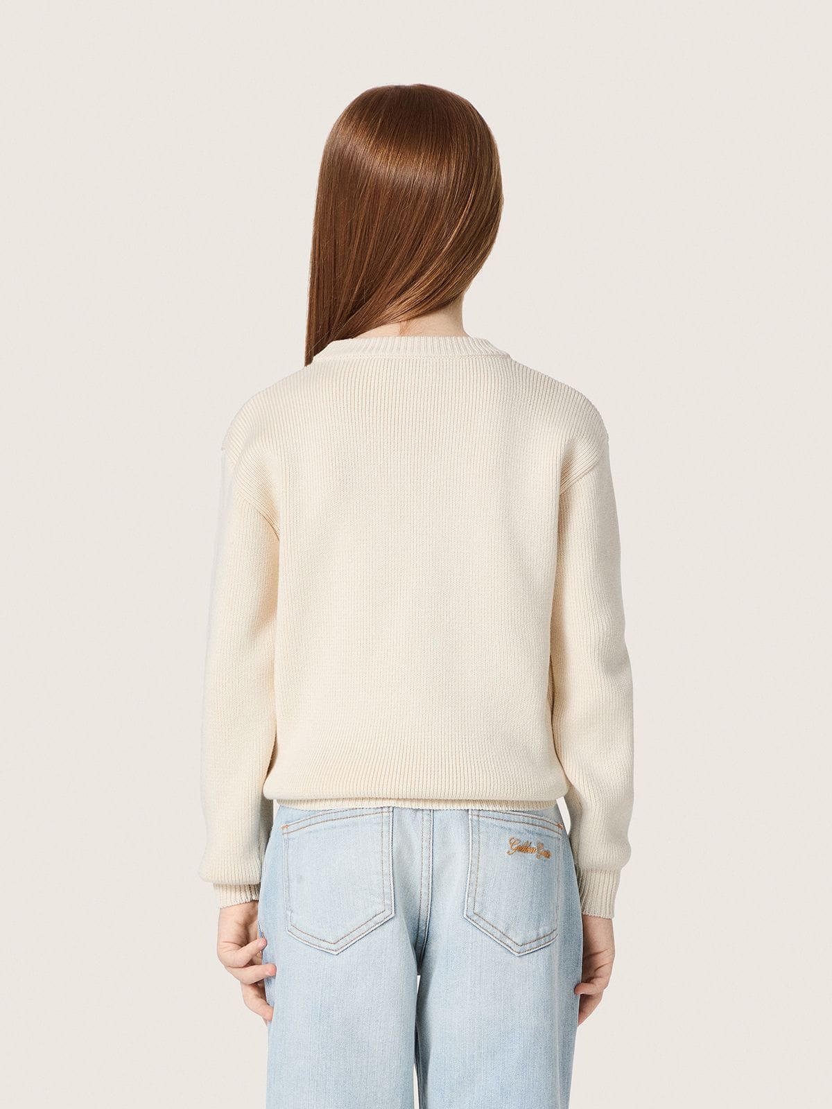Golden Goose Golden girls’ sweater in white cotton yarn with mascot embroidery