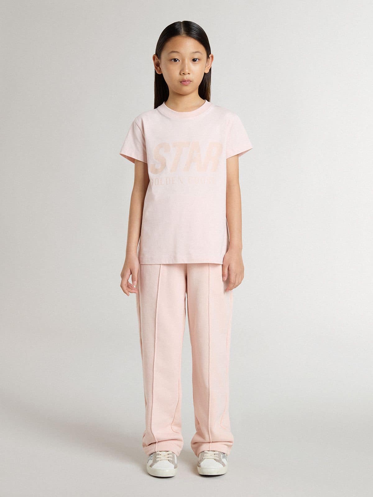 Golden Goose Girls' pink T-shirt with pink print on the front