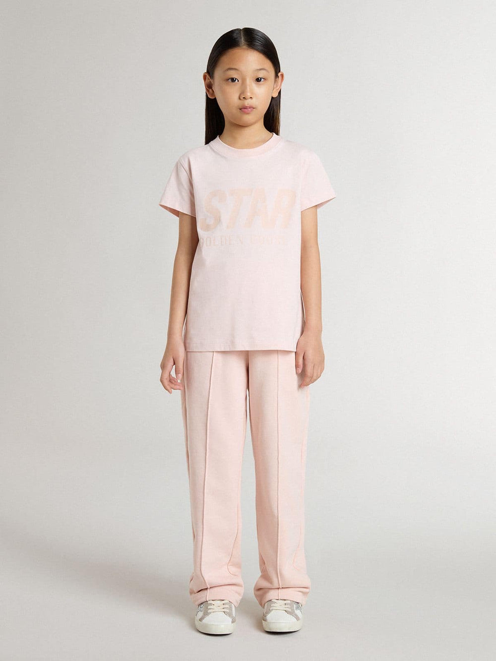 Golden Goose Girls' pink T-shirt with pink print on the front