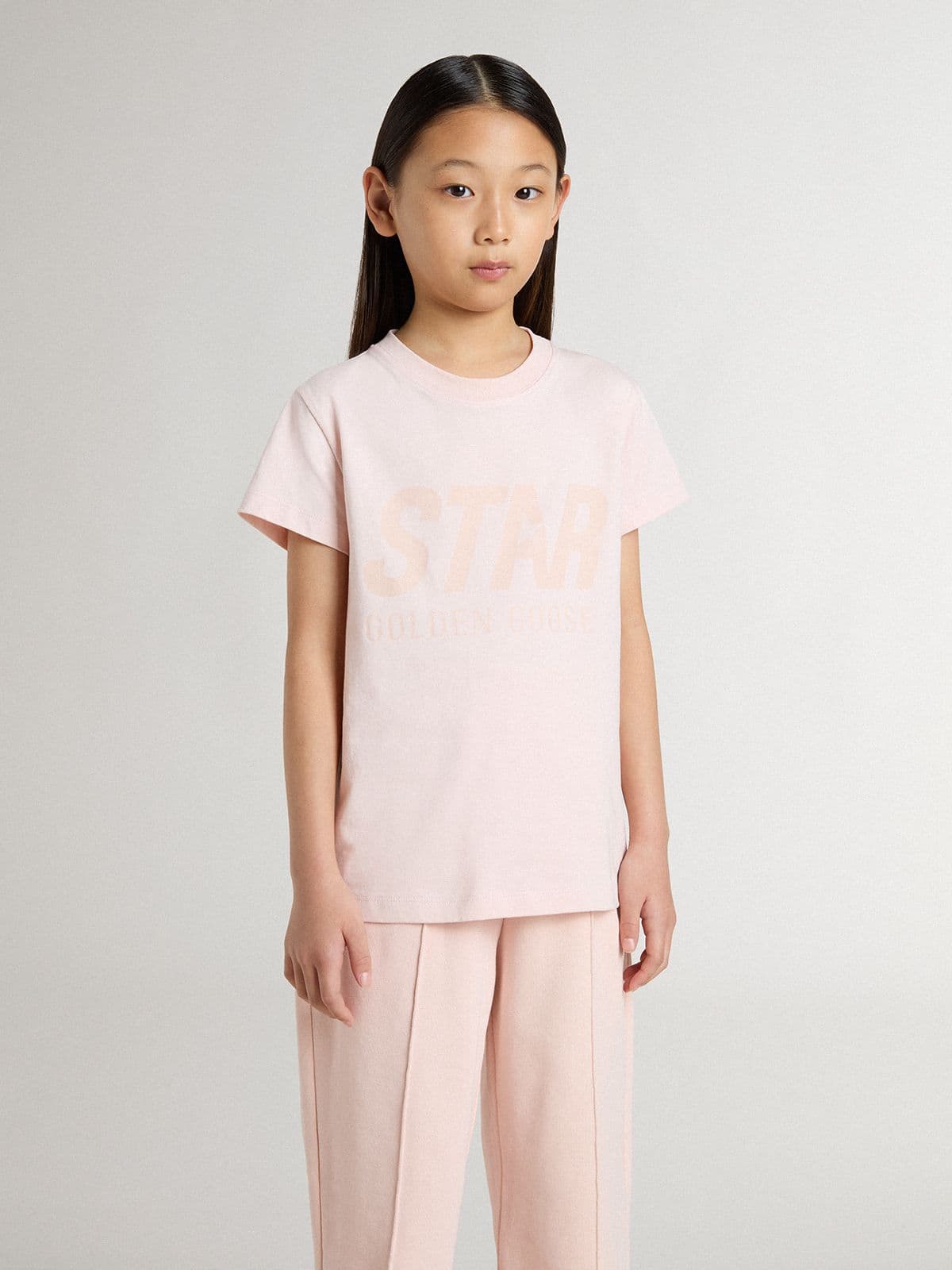 Golden Goose Girls' pink T-shirt with pink print on the front