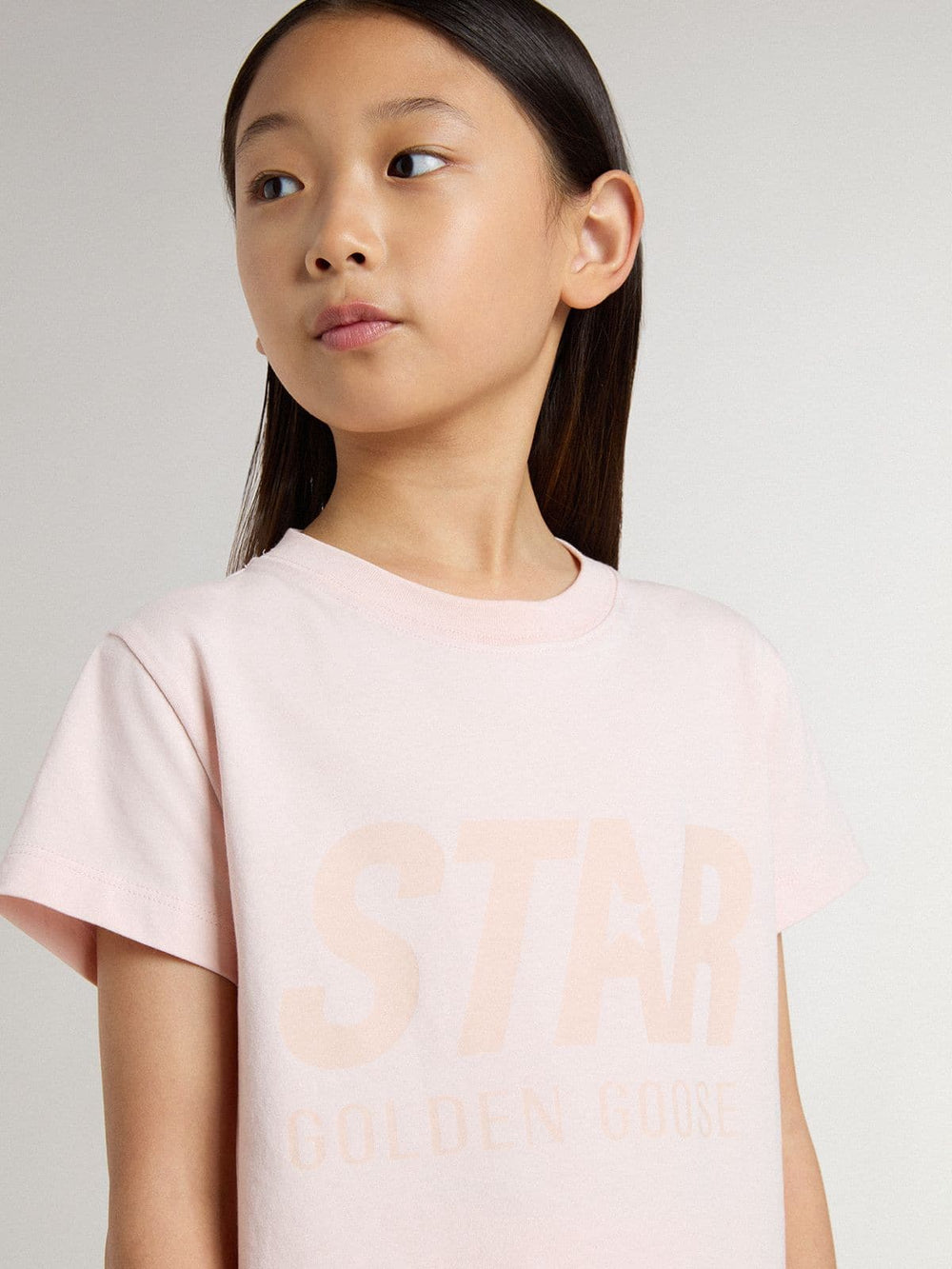 Golden Goose Girls' pink T-shirt with pink print on the front