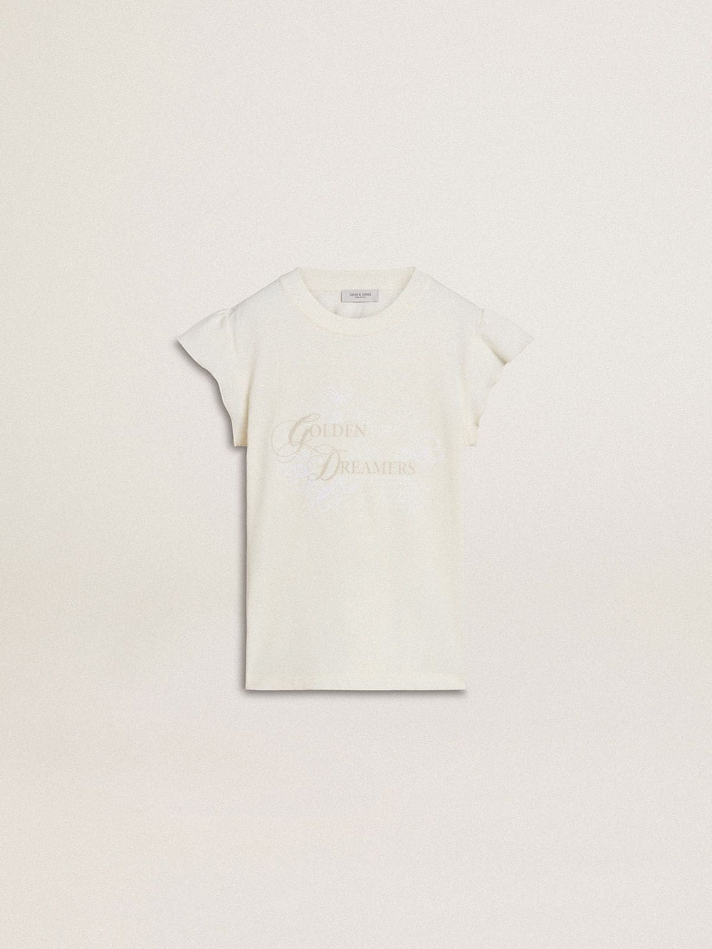 Golden Goose Girls' T-shirt with ruffled sleeves with lettering and embroidery