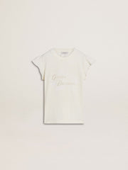 Golden Goose Girls' T-shirt with ruffled sleeves with lettering and embroidery