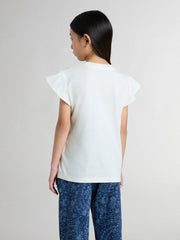 Golden Goose Girls' T-shirt with ruffled sleeves with lettering and embroidery