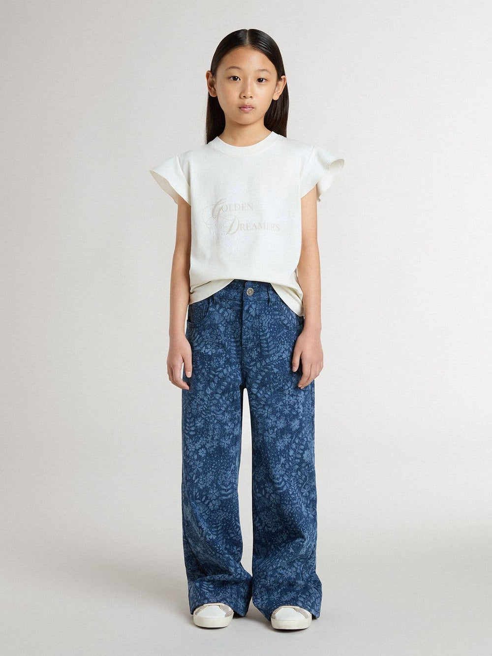 Golden Goose Girls' T-shirt with ruffled sleeves with lettering and embroidery