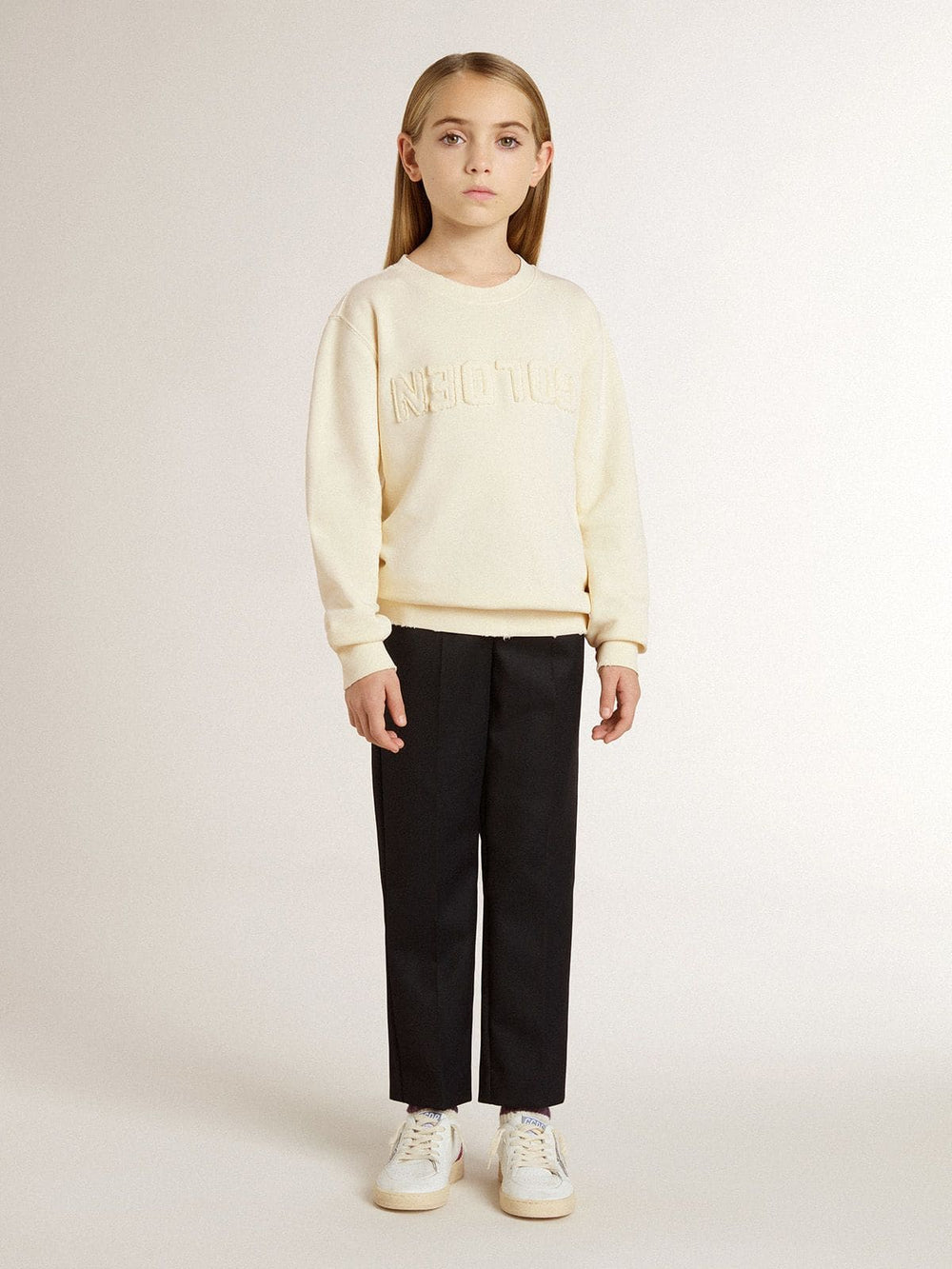 Golden Goose Girls’ cream-colored sweatshirt with patch writing