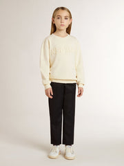 Golden Goose Girls’ cream-colored sweatshirt with patch writing