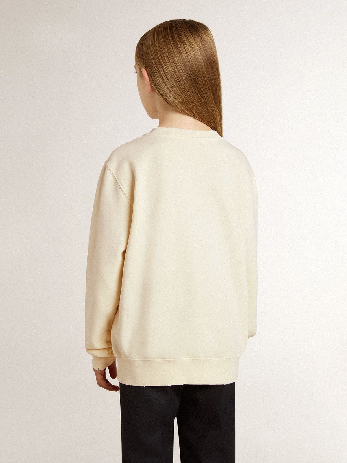 Golden Goose Girls’ cream-colored sweatshirt with patch writing