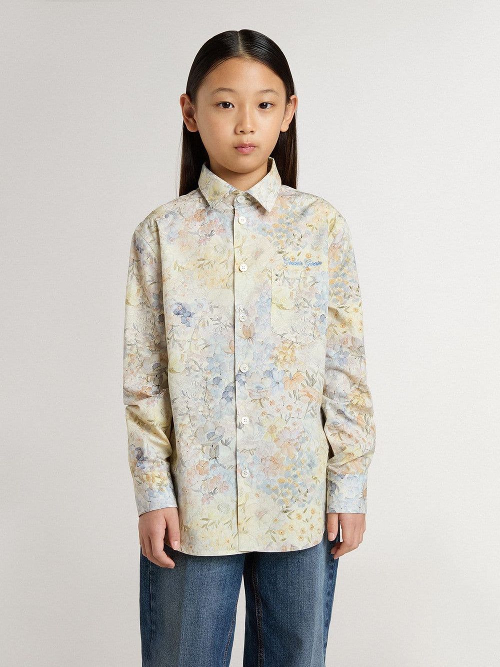 Golden Goose Girls' cotton shirt with multicolor floral print
