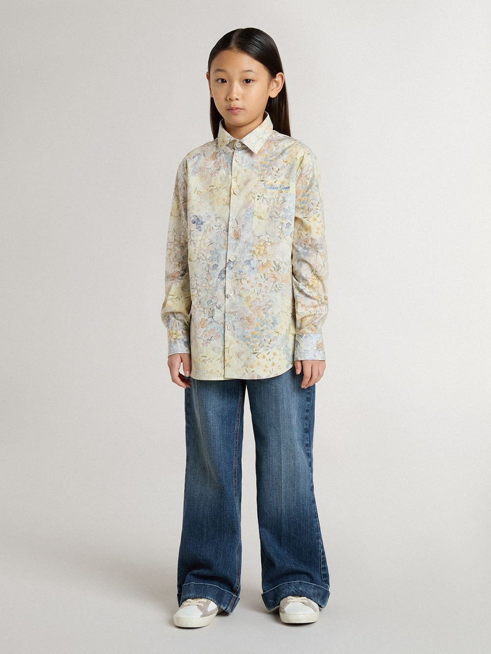 Golden Goose Girls' cotton shirt with multicolor floral print
