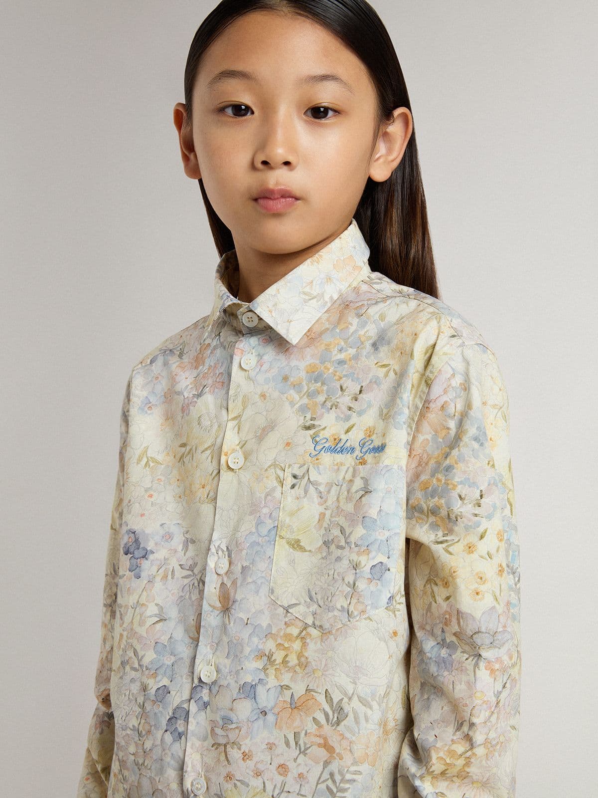 Golden Goose Girls' cotton shirt with multicolor floral print