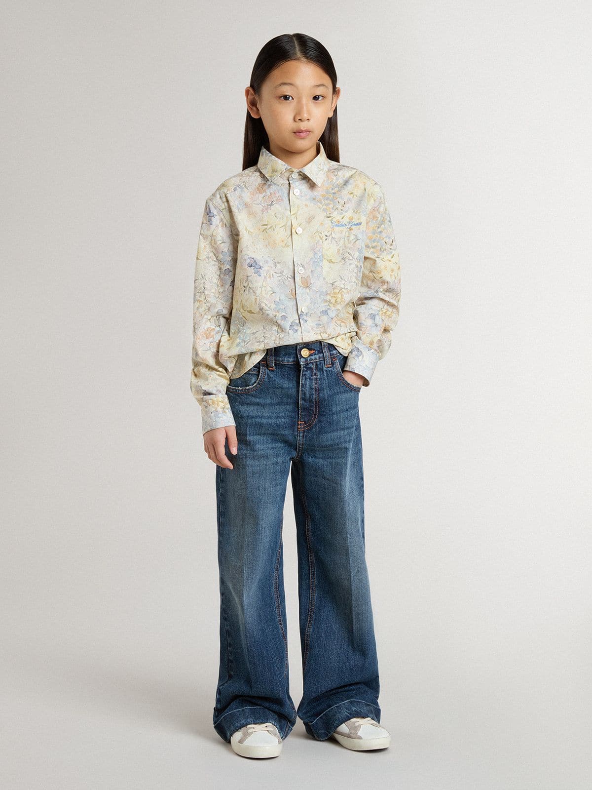 Golden Goose Girls' cotton shirt with multicolor floral print