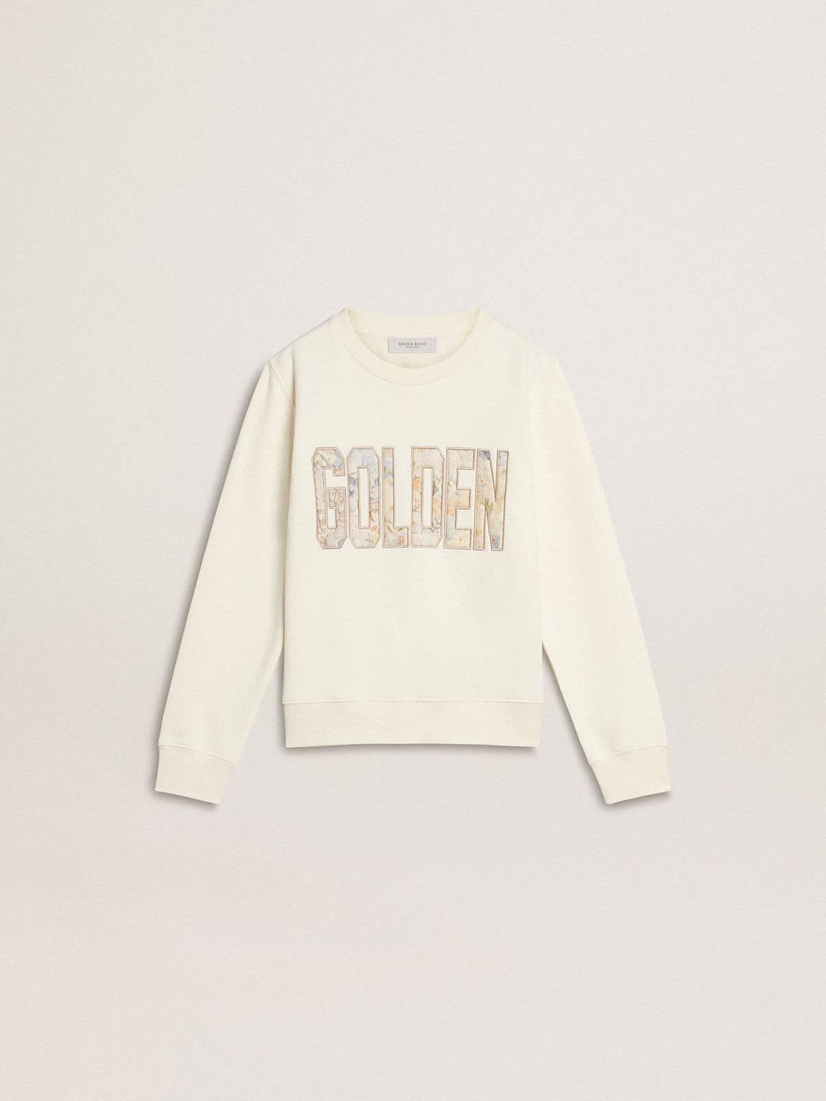 Golden Goose Girls' white sweatshirt with multicolor Golden writing on the front