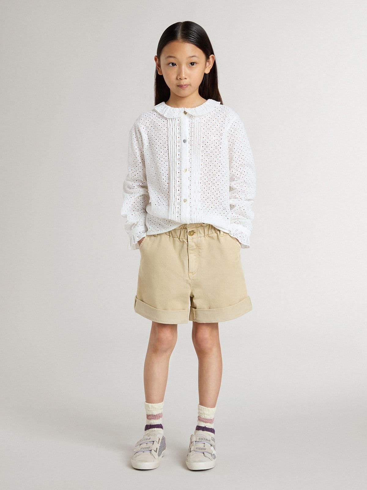 Golden Goose Girls' white broderie anglaise cotton shirt