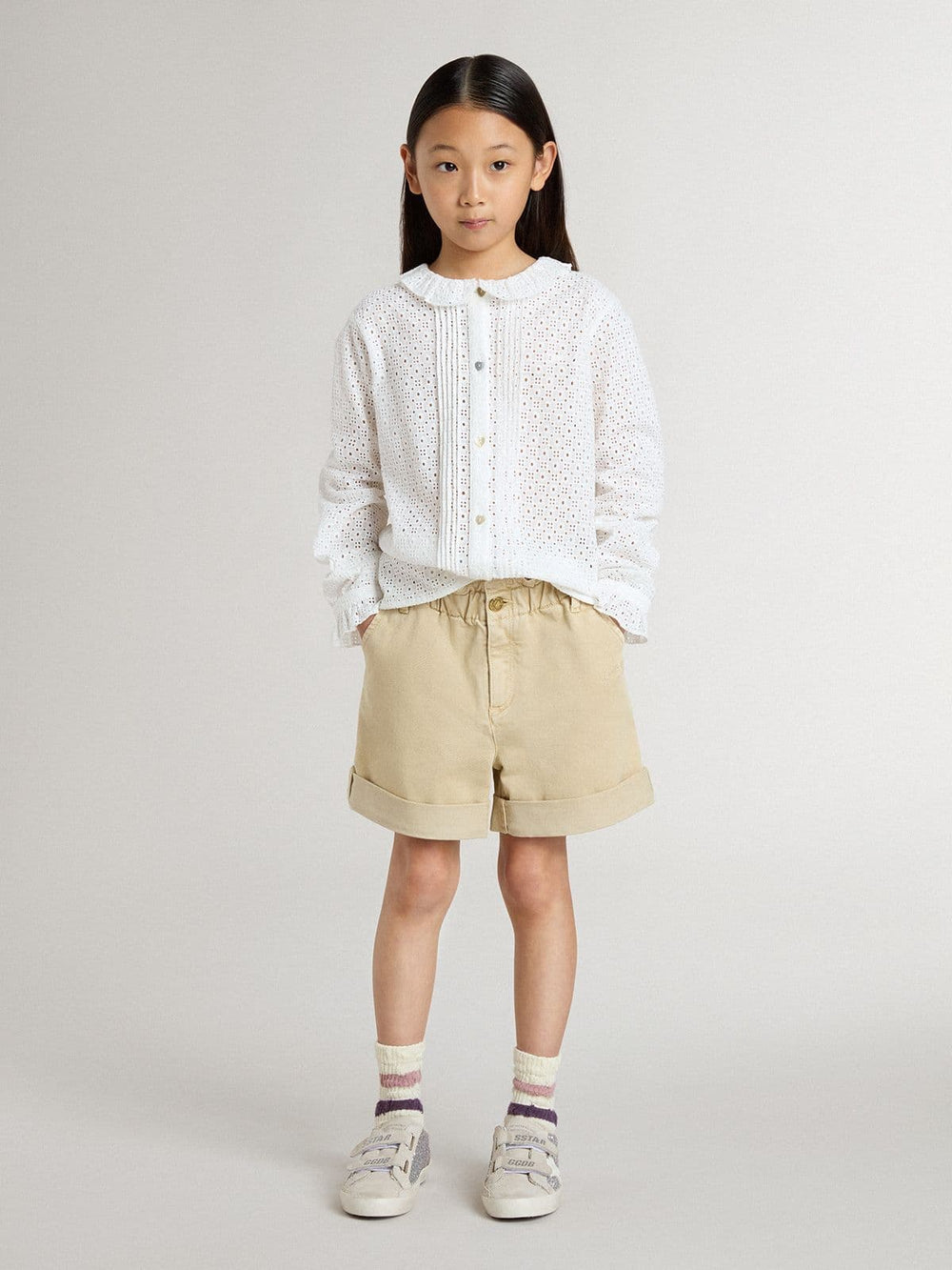 Golden Goose Girls' white broderie anglaise cotton shirt